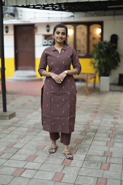 Vidhya - Brown 2pcs Handloom Cotton Salwar Set