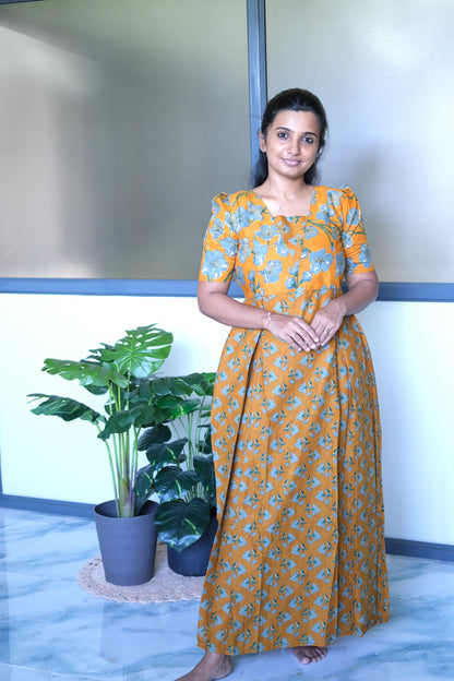 Nisha - Yellow Floral Maxi Nighty