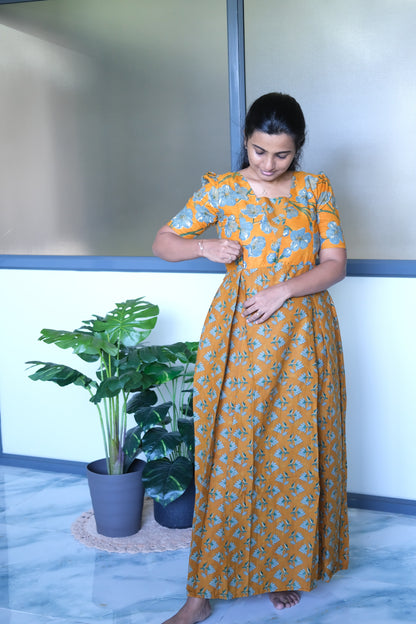 Nisha - Yellow Floral Maxi Nighty