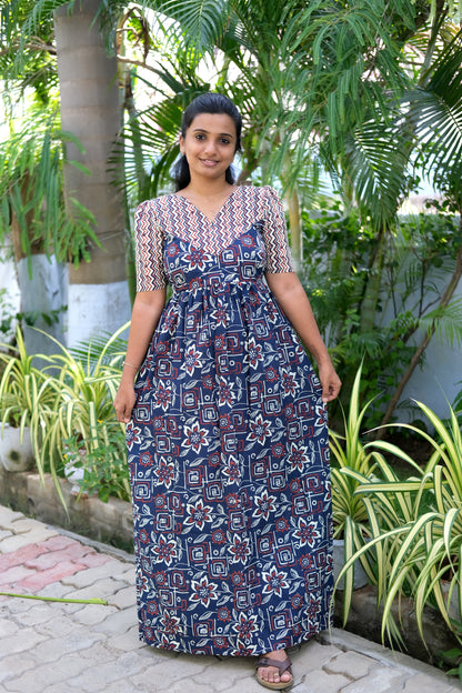 Yamini - Blue High Neck Maxi Nighty