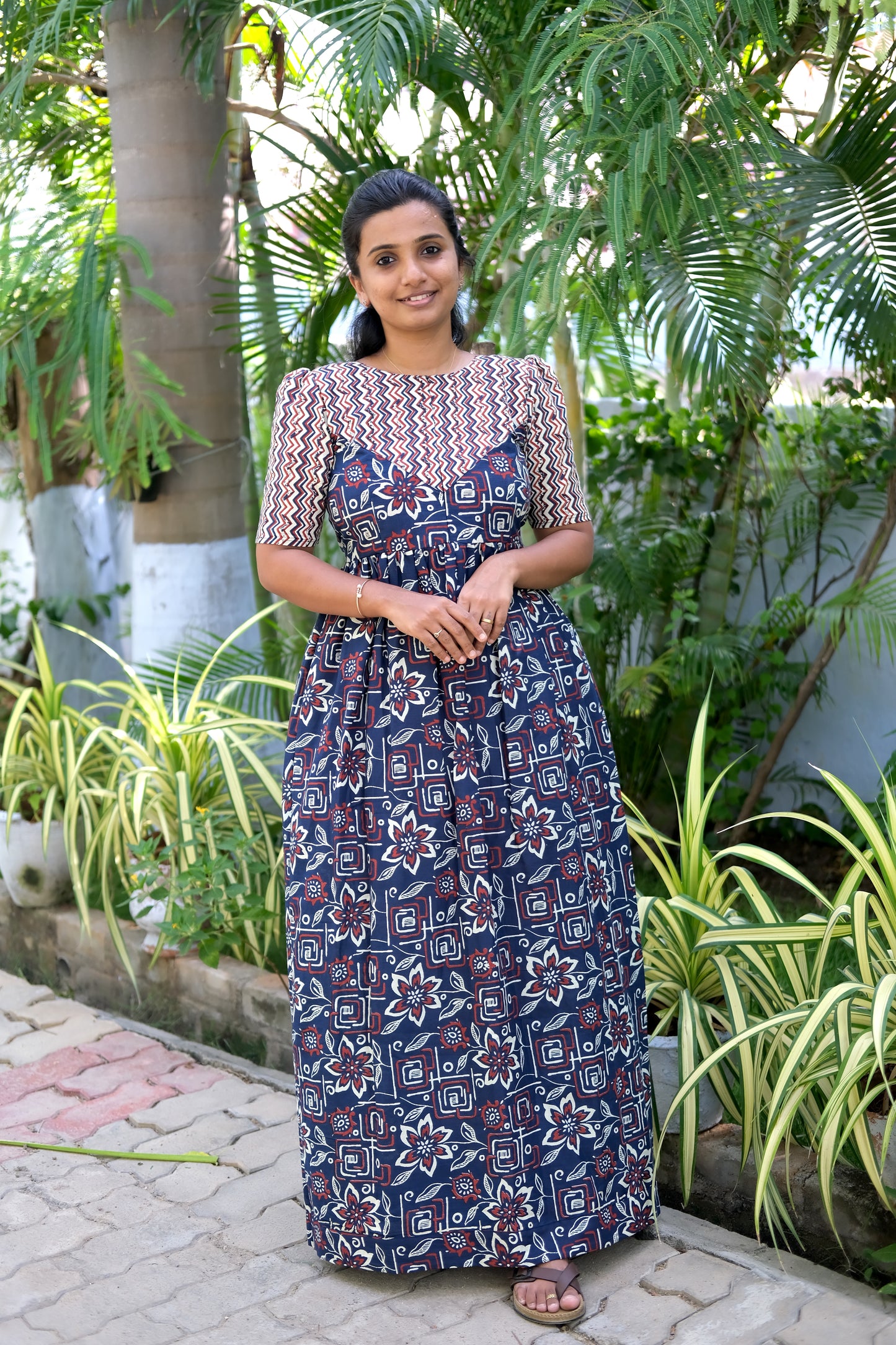 Yamini - Blue High Neck Maxi Nighty