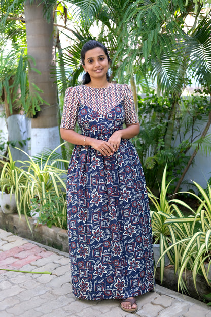 Yamini - Blue High Neck Maxi Nighty