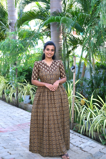 Yamini - Brown High Neck Maxi Nighty