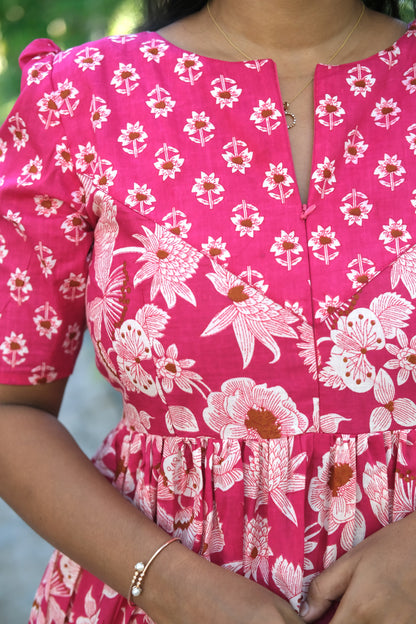 Yamini - Pink Floral High Neck Maxi Nighty