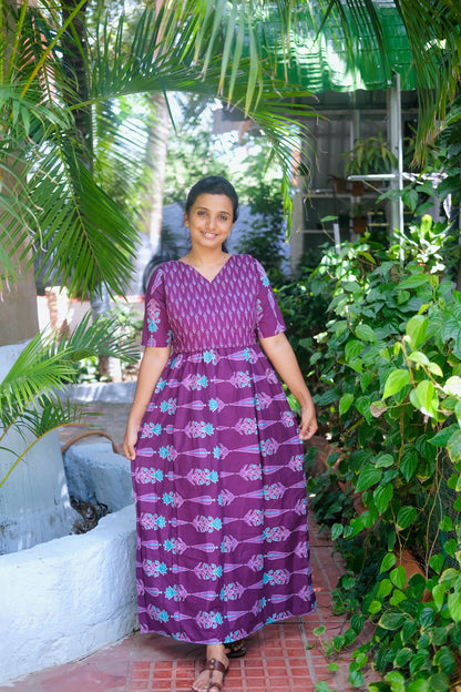 Kuyili - Purple Tie Up Cover Maxi Nighty