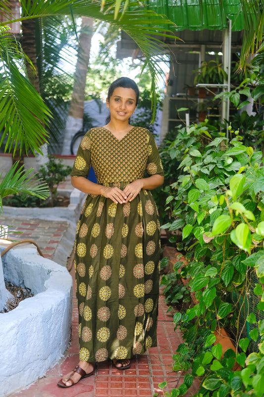 Kuyili - Olive Green Tie Up Cover Maxi Nighty