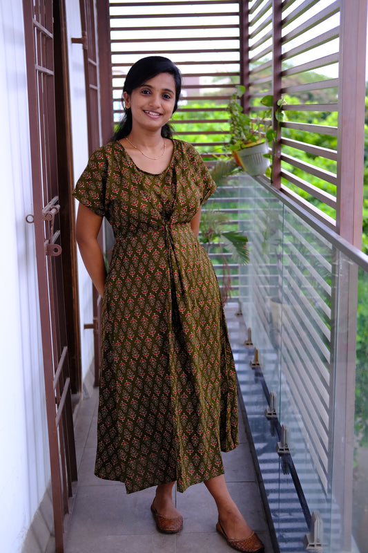 Tanvi - Dark Green Tie Nighty