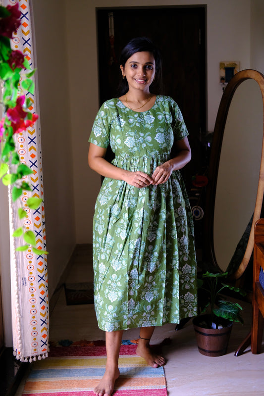 Kayal - Olive Green Midi Nighty