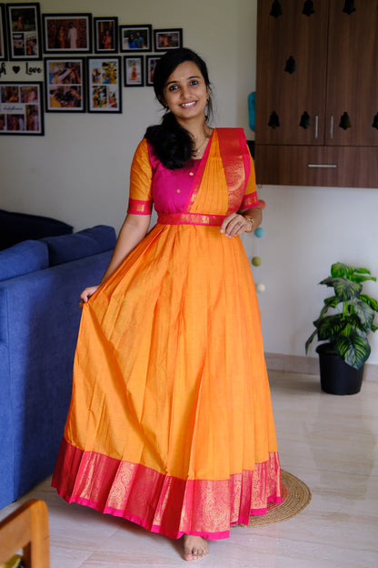 Durga - Yellow Maxi with Pleated Dupatta