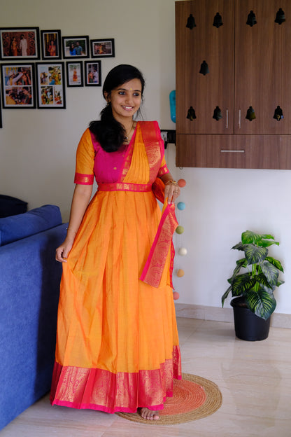 Durga - Yellow Maxi with Pleated Dupatta