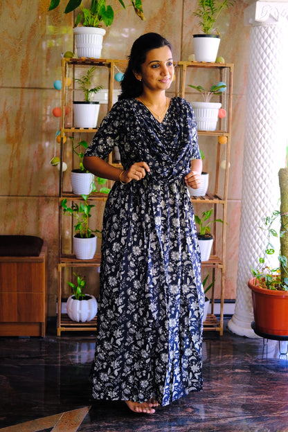 Kaveri - Black Floral Maxi Nighty