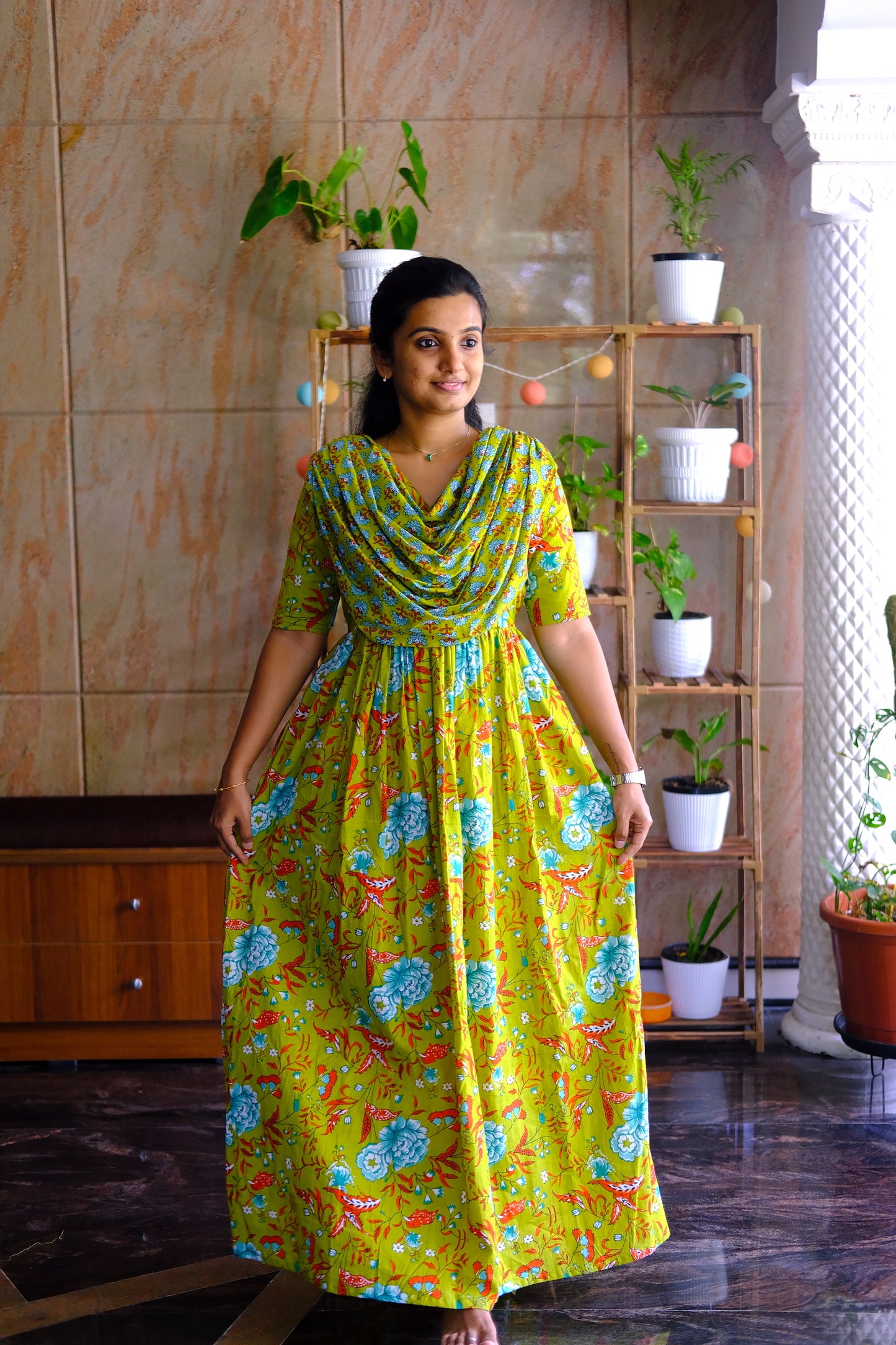 Kaveri - Green Floral Maxi Nighty