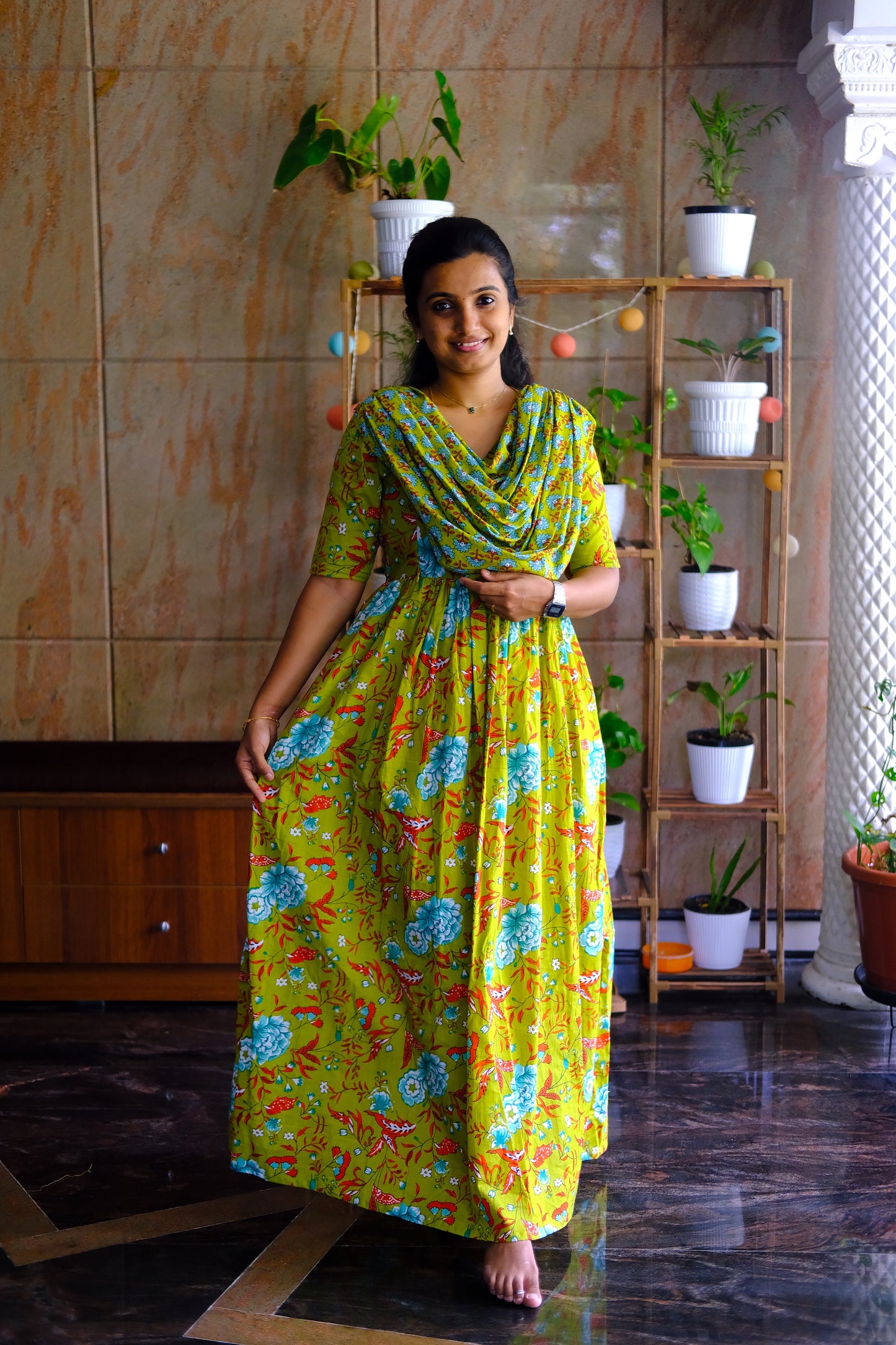 Kaveri - Green Floral Maxi Nighty