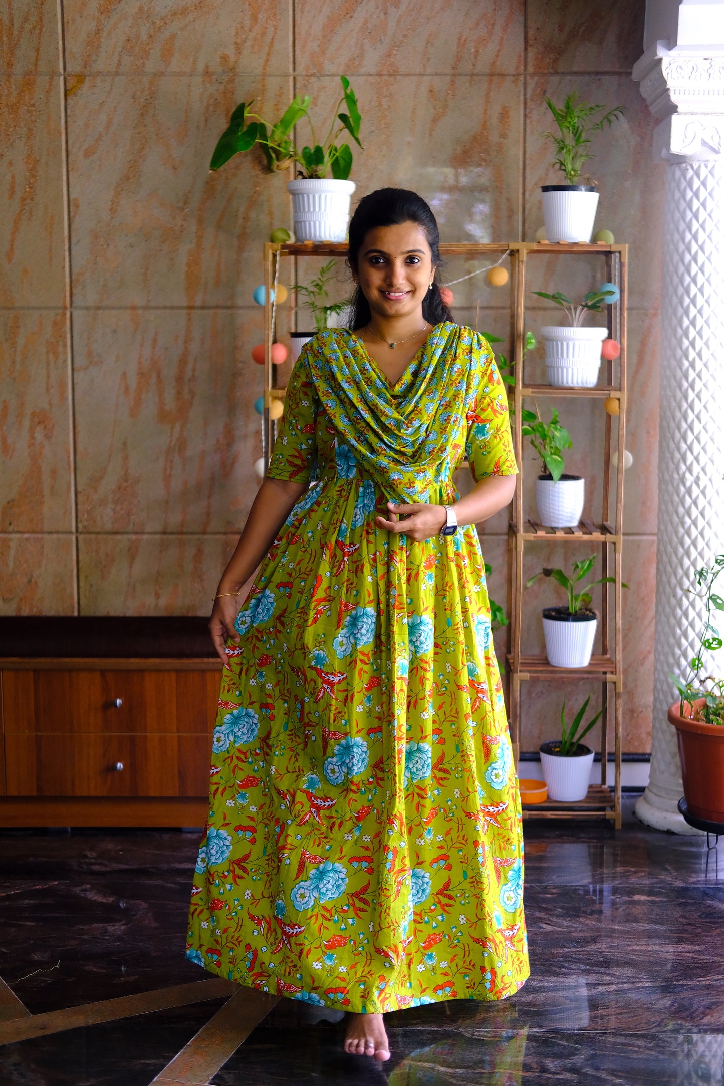 Kaveri - Green Floral Maxi Nighty