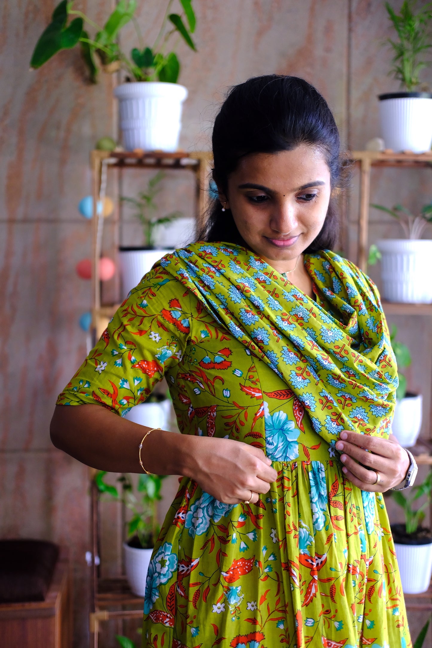 Kaveri - Green Floral Maxi Nighty