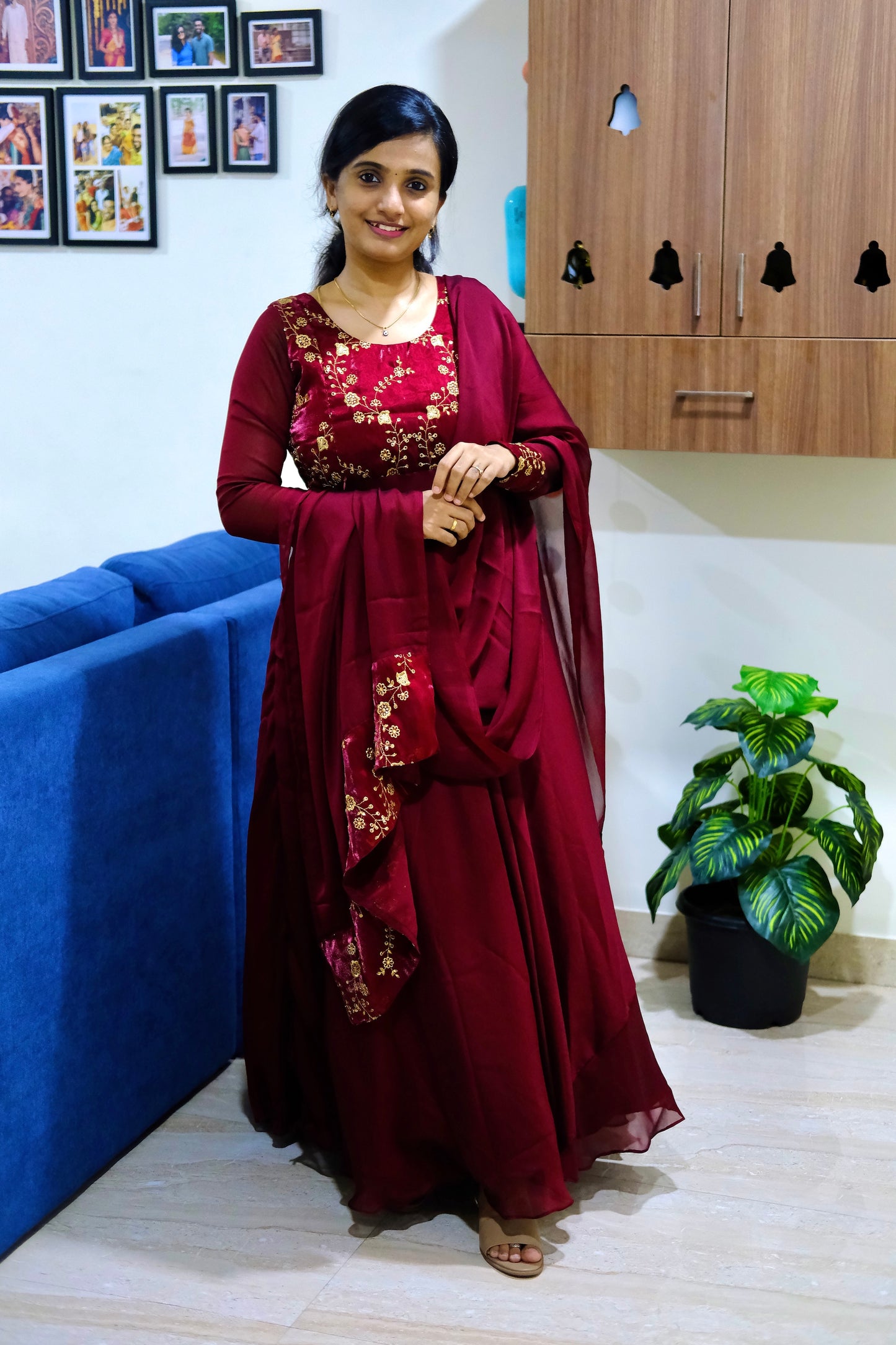 Roopa - Maroon Maxi Dress with Dupatta