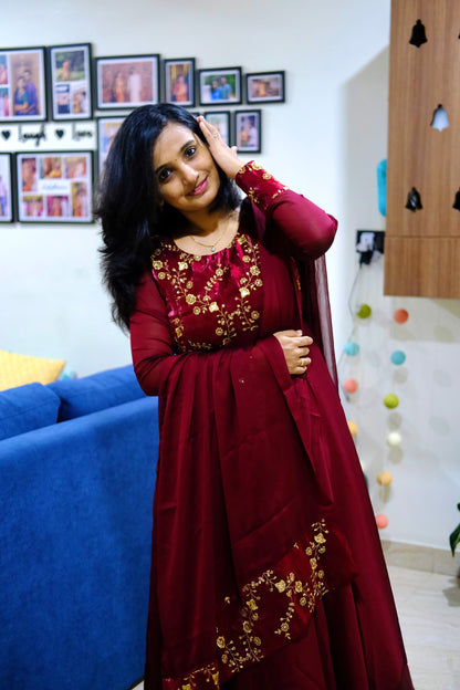 Roopa - Maroon Maxi Dress with Dupatta