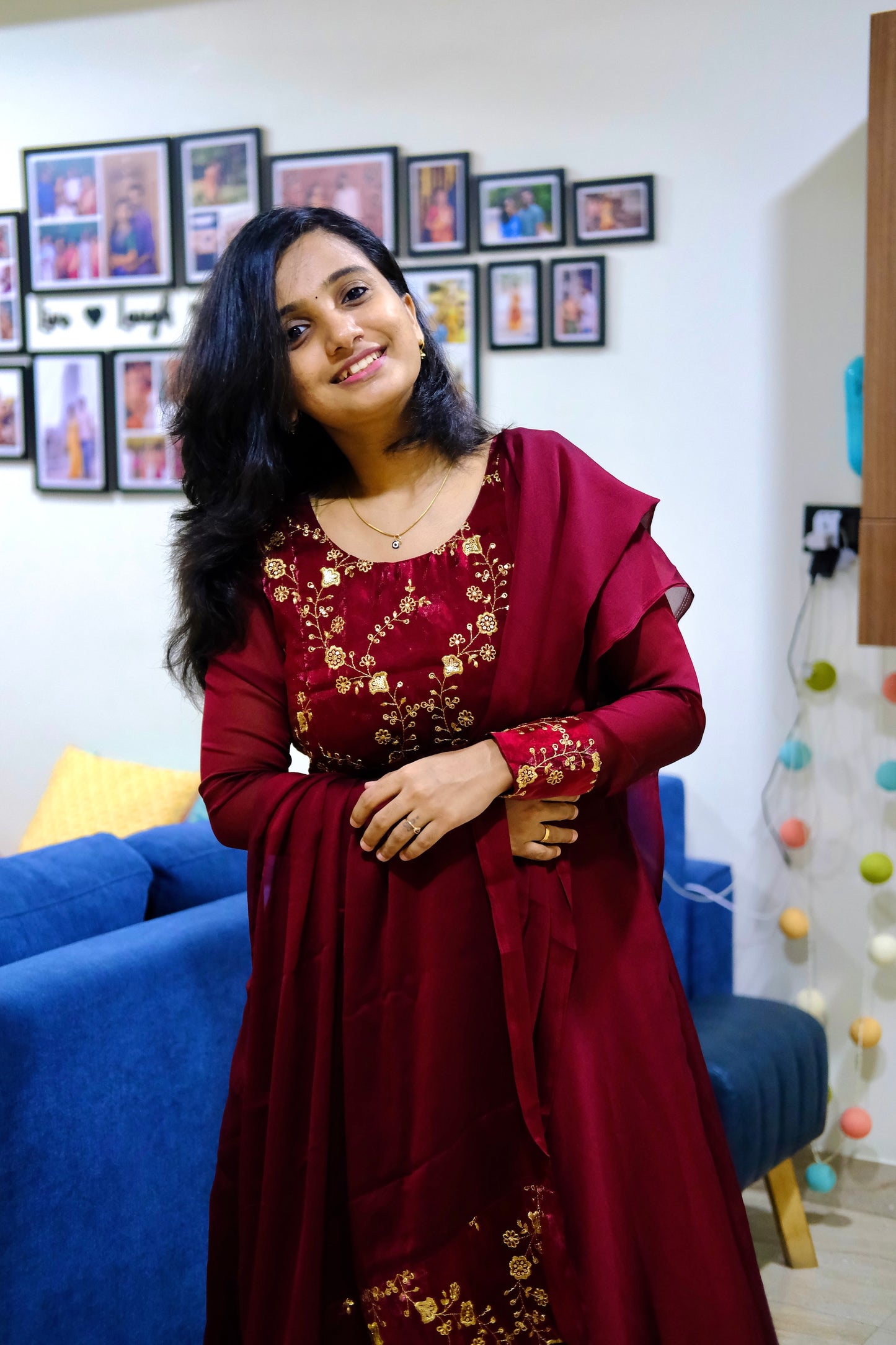 Roopa - Maroon Maxi Dress with Dupatta