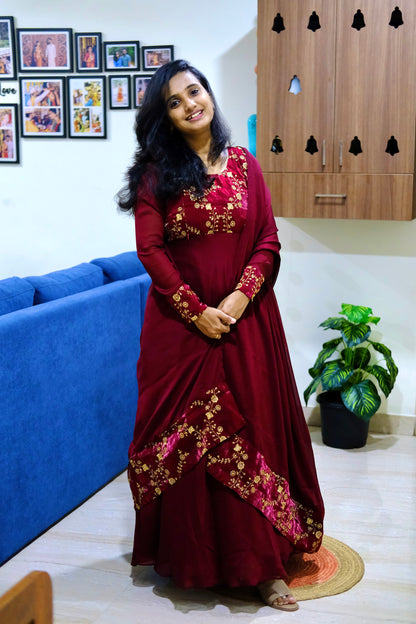 Roopa - Maroon Maxi Dress with Dupatta