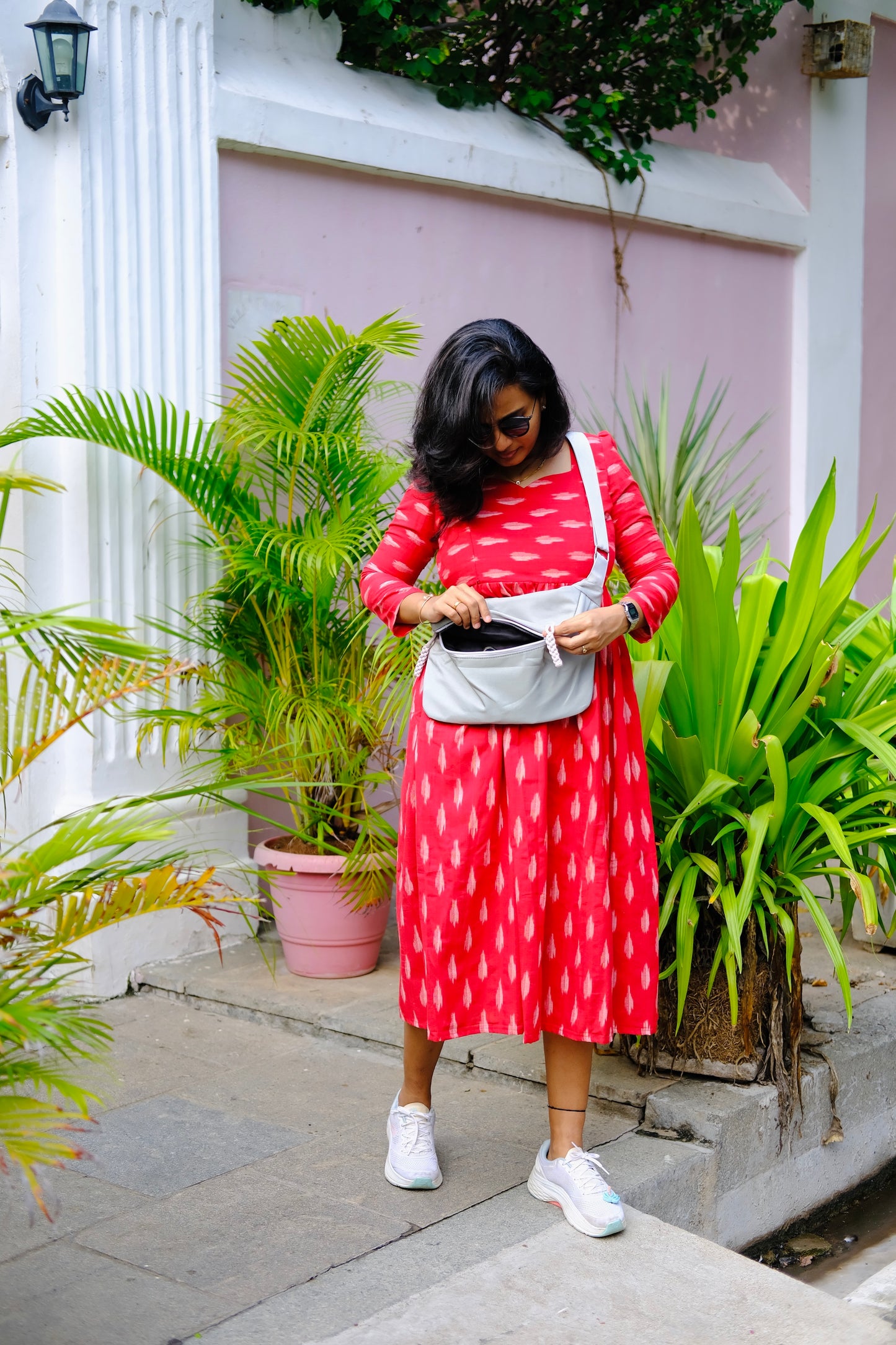 Lucy - Red Ikkat Midi Dress