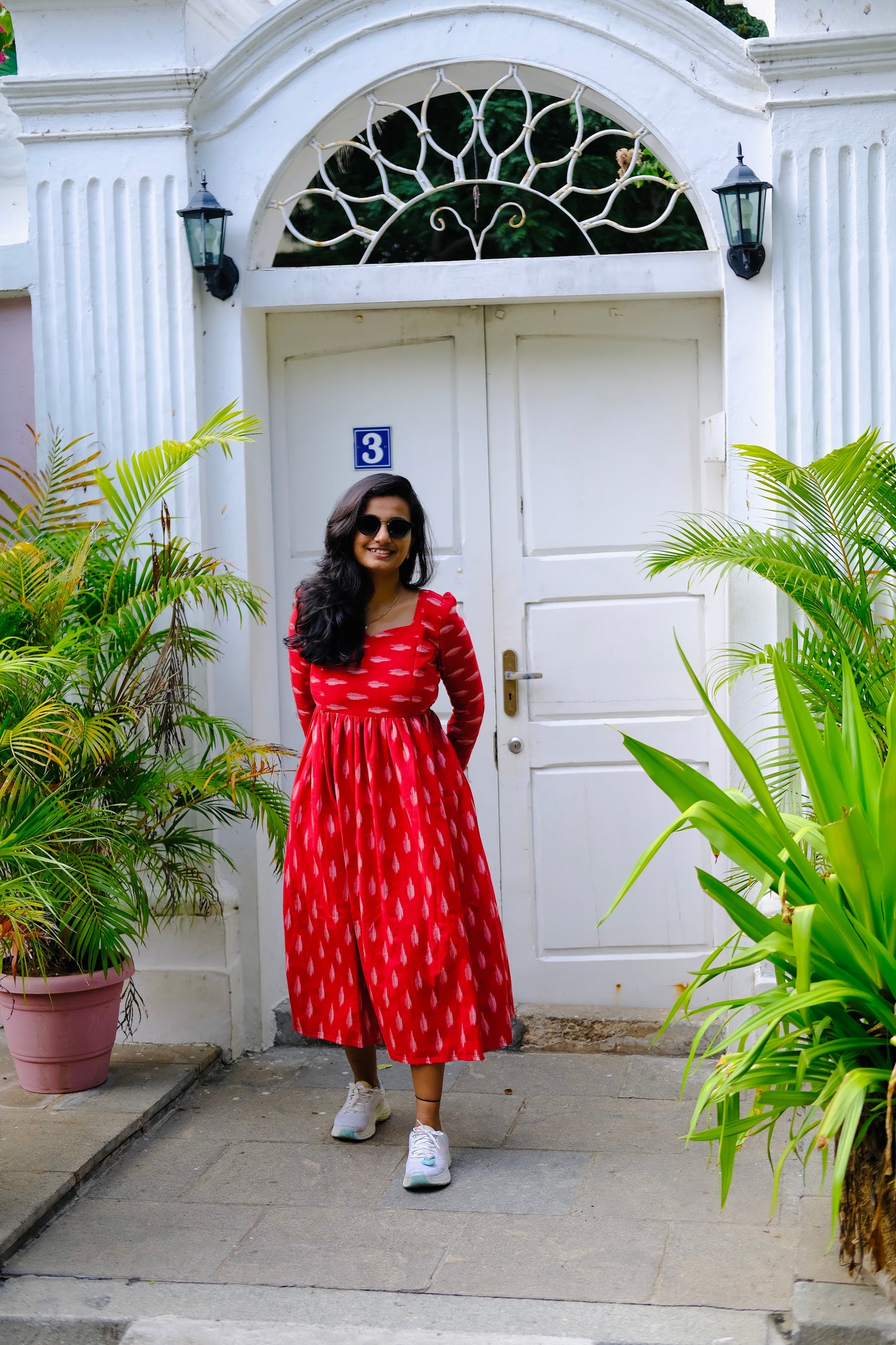 Lucy - Red Ikkat Midi Dress