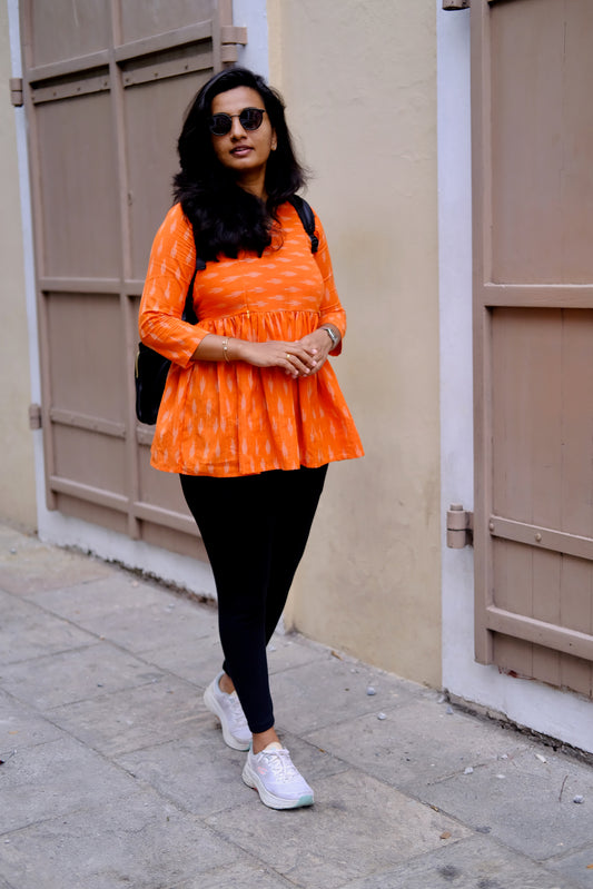 Isha -  Orange Peplum Top