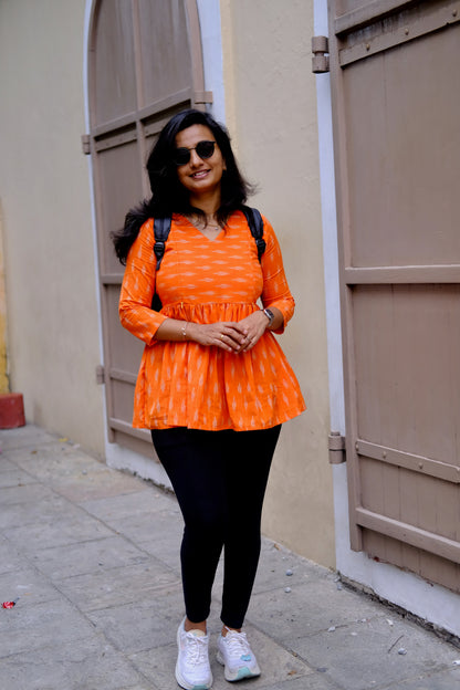 Isha -  Orange Peplum Top