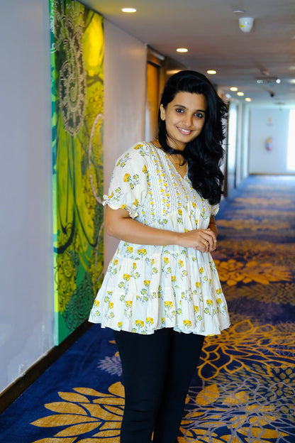 Aarna - Yellow Floral Peplum Top