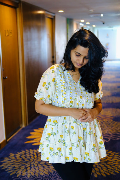 Aarna - Yellow Floral Peplum Top