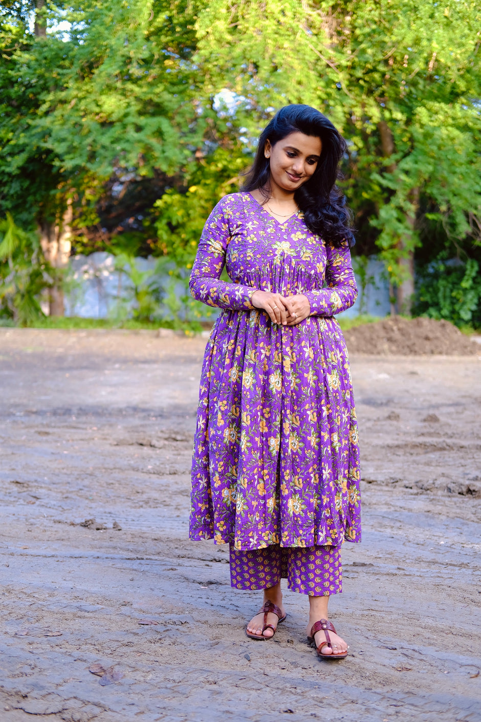 Water Lilly Front Pleated Kurta Set