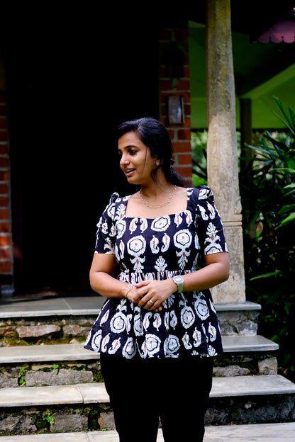 Isha -  Black Peplum Top