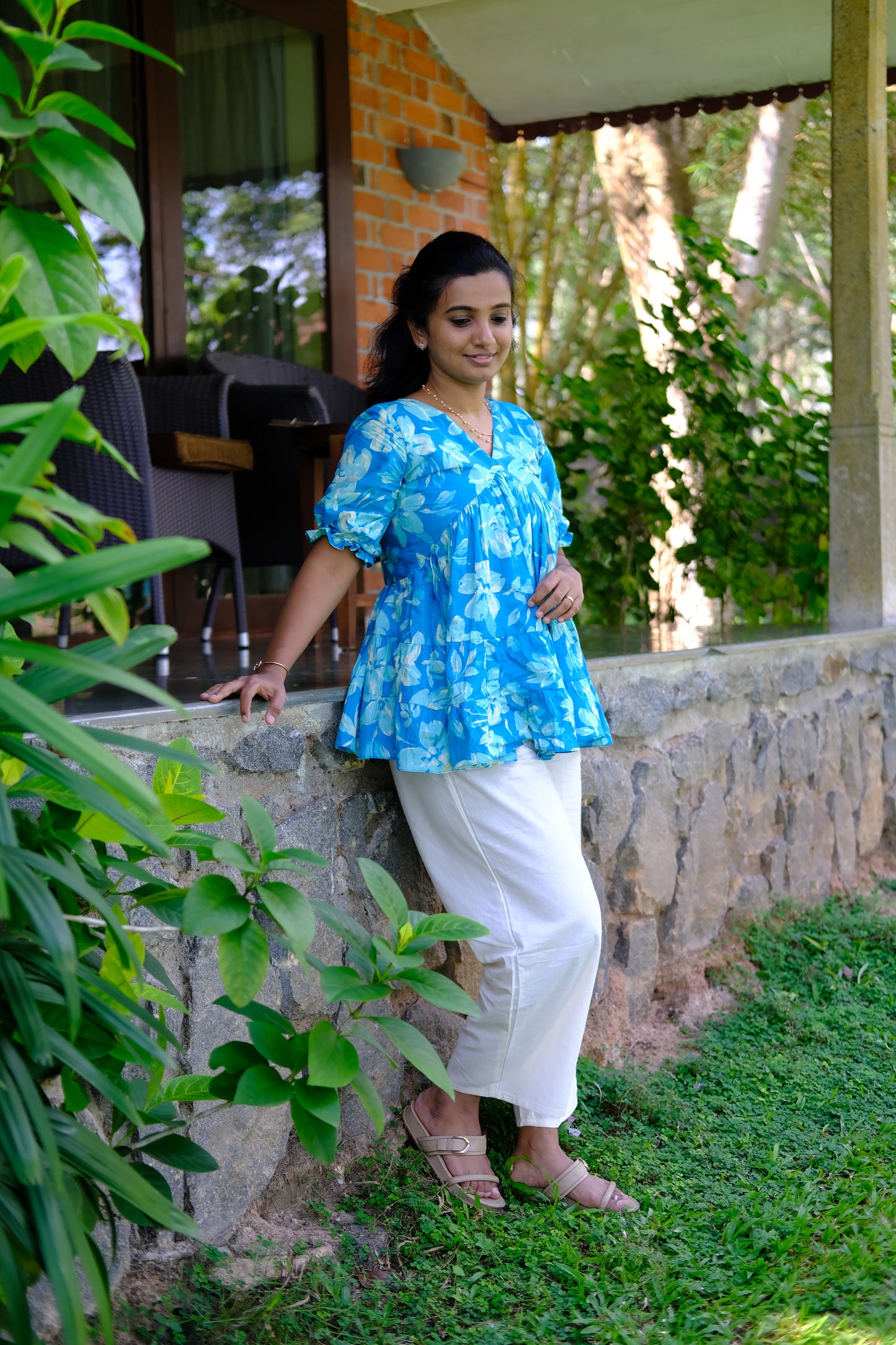 Aarna - Blue Floral Peplum Top