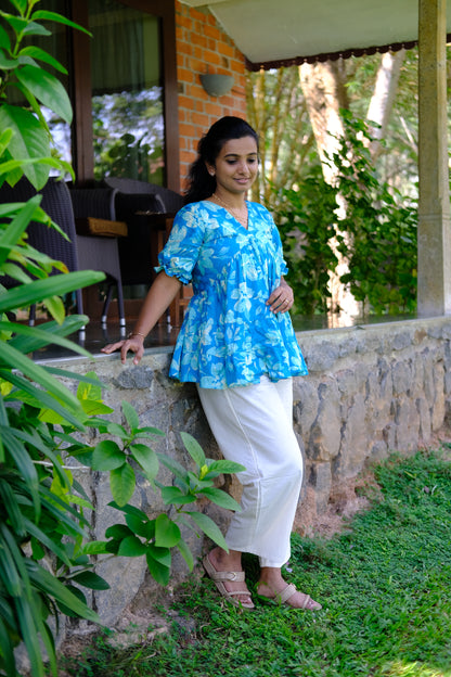 Aarna - Blue Floral Peplum Top