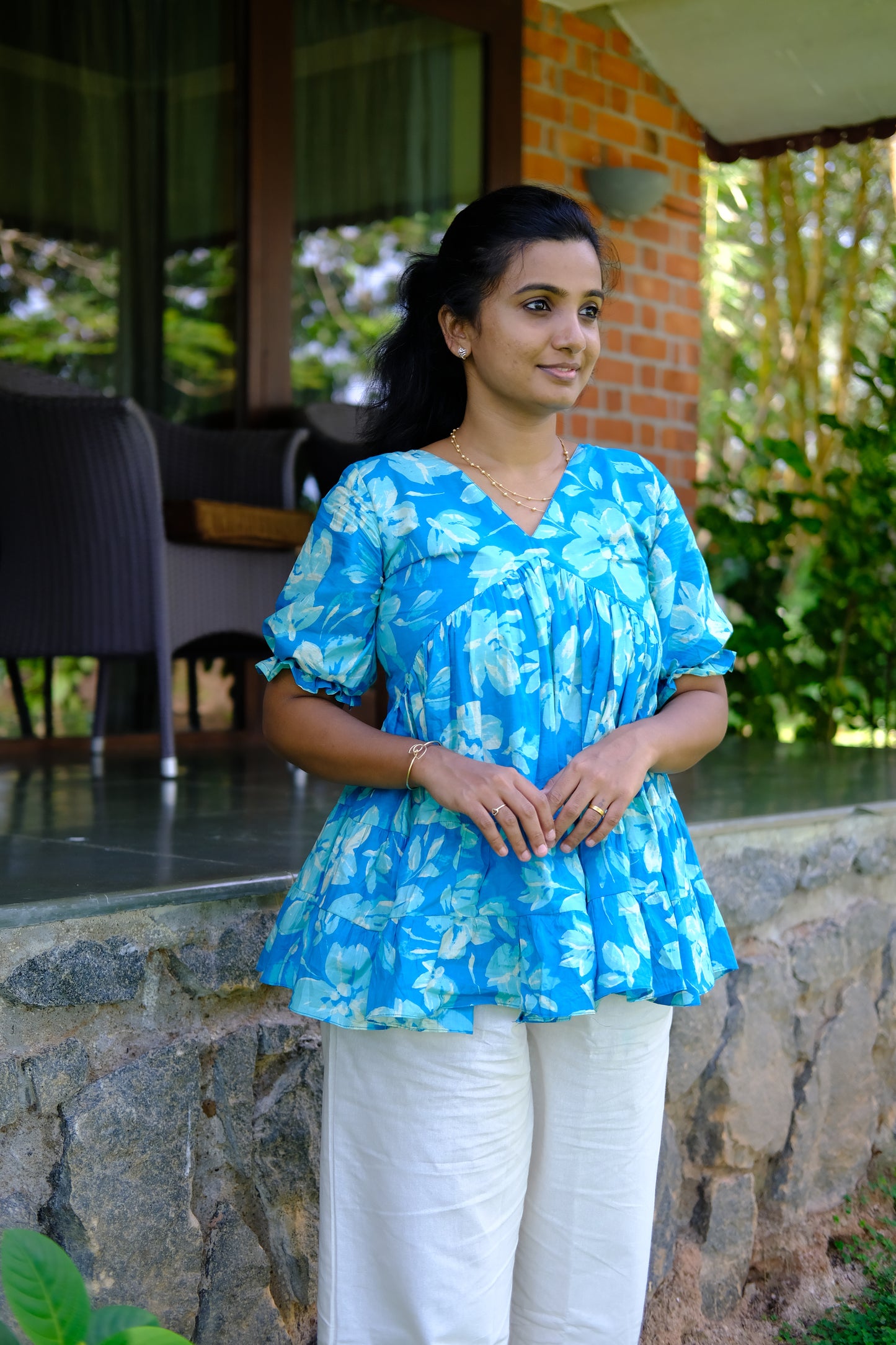 Aarna - Blue Floral Peplum Top