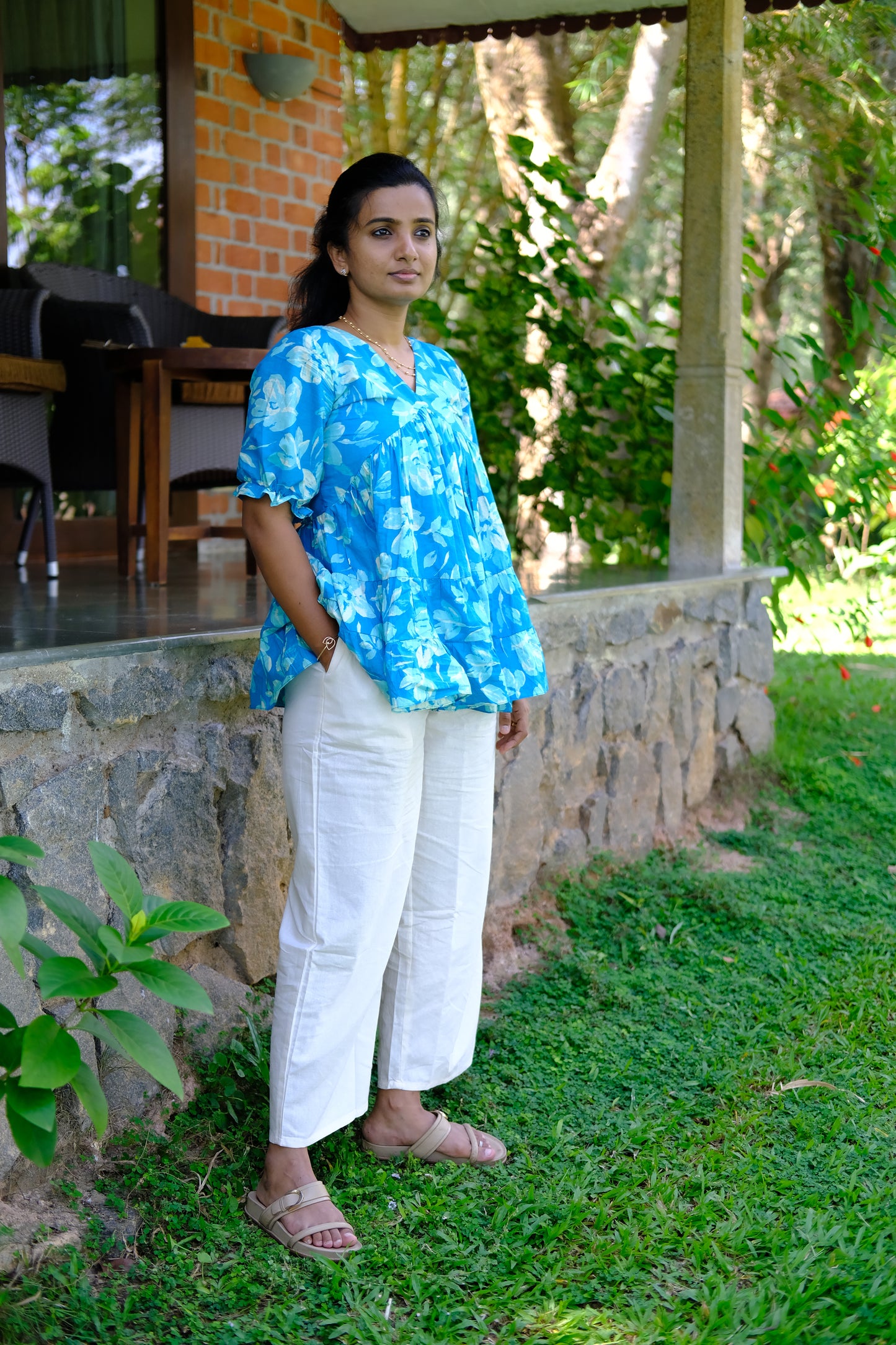 Aarna - Blue Floral Peplum Top