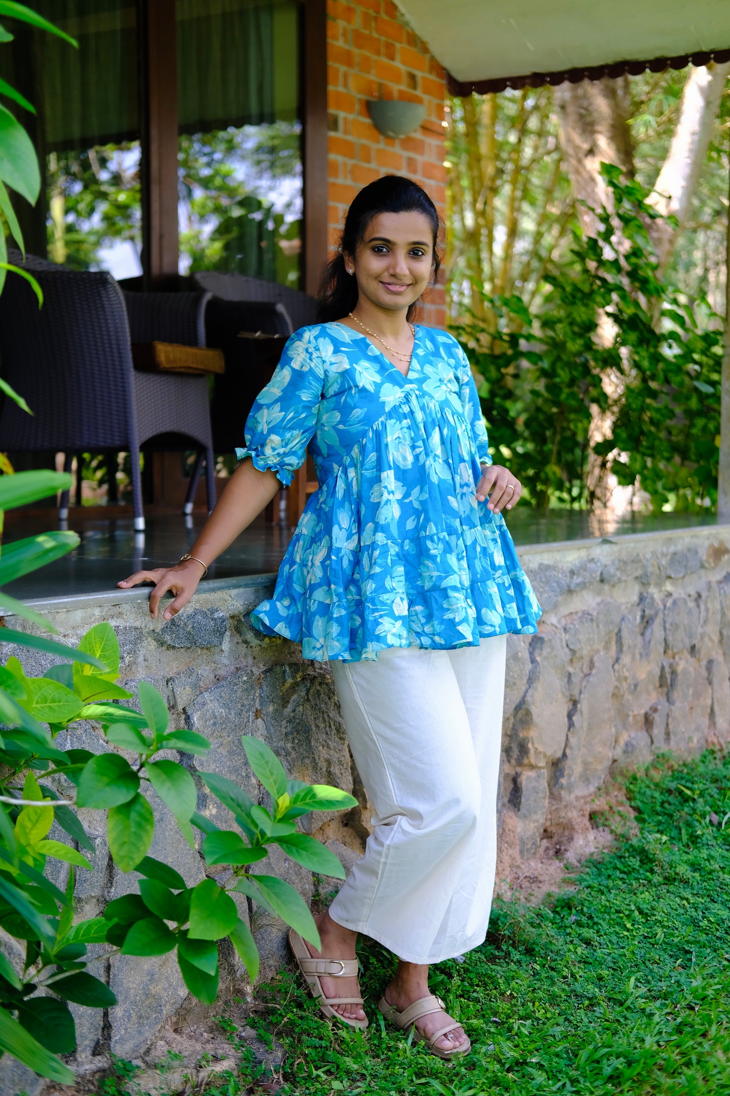 Aarna - Blue Floral Peplum Top