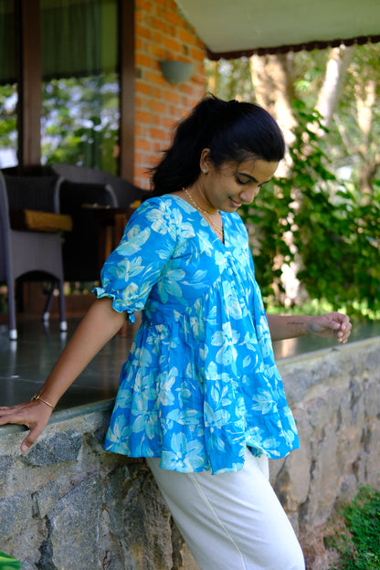 Aarna - Blue Floral Peplum Top