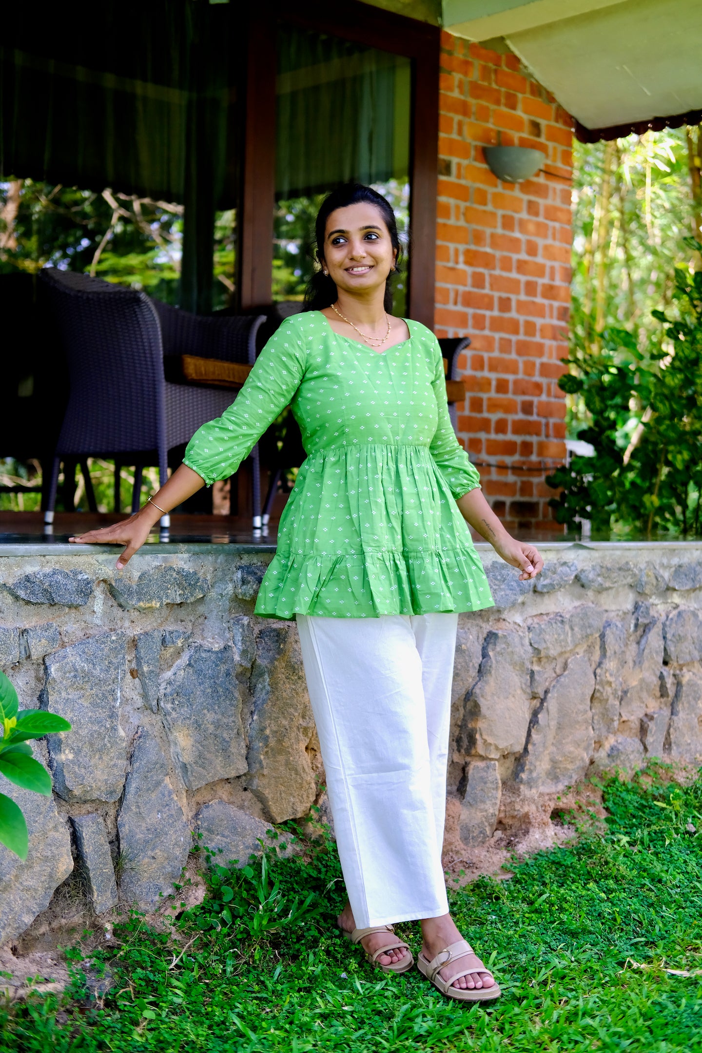 Sara - Green Nyra Cut Peplum Top