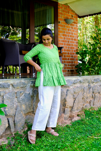 Sara - Green Nyra Cut Peplum Top