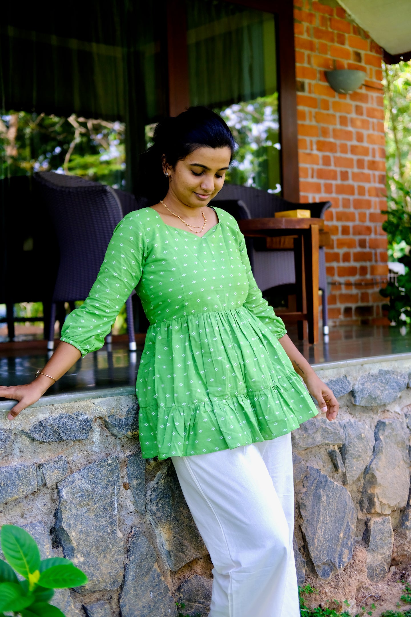 Sara - Green Nyra Cut Peplum Top