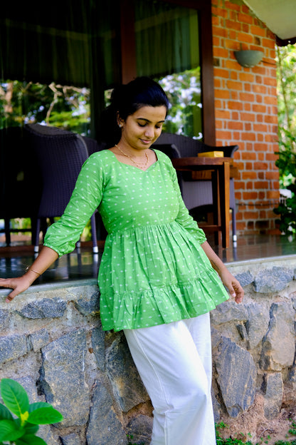 Sara - Green Nyra Cut Peplum Top