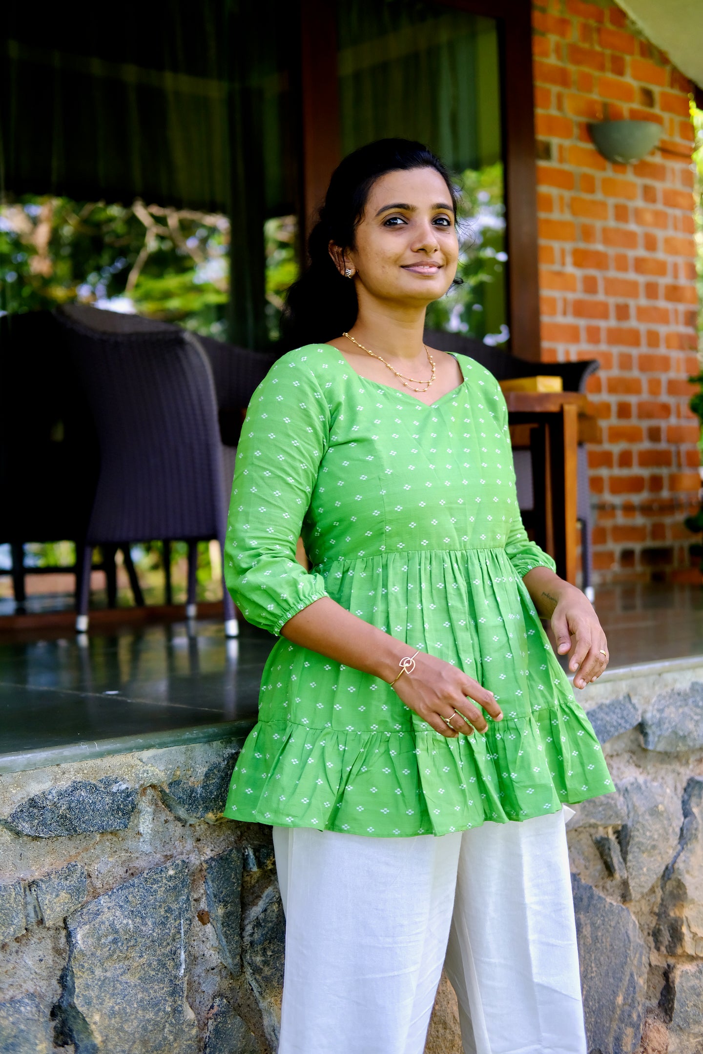 Sara - Green Nyra Cut Peplum Top