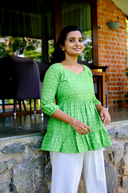 Sara - Green Nyra Cut Peplum Top