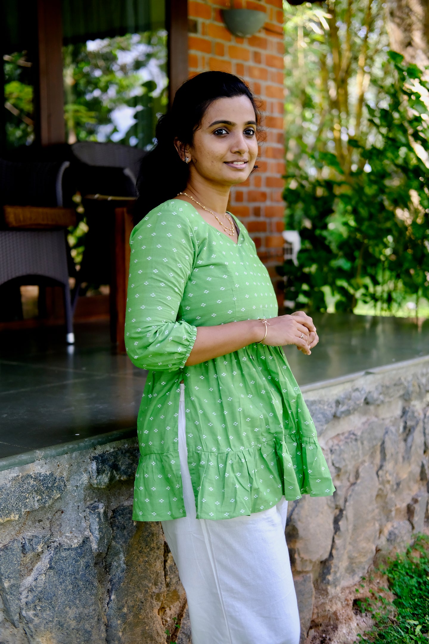 Sara - Green Nyra Cut Peplum Top