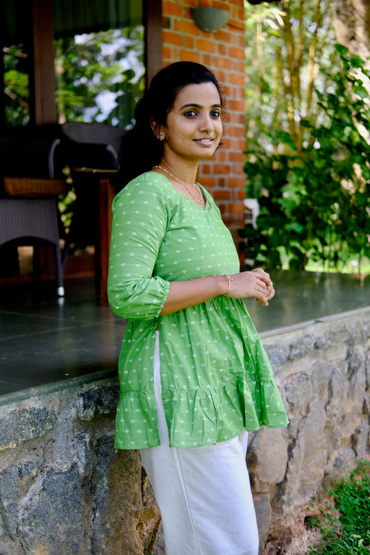 Sara - Green Nyra Cut Peplum Top