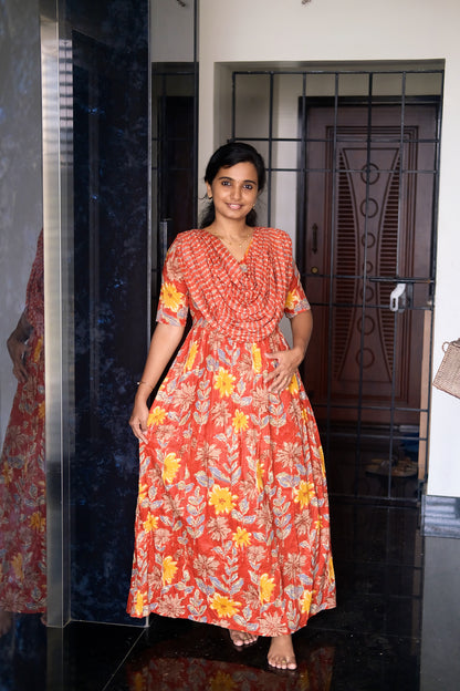 Kaveri - Red Floral Maxi Nighty