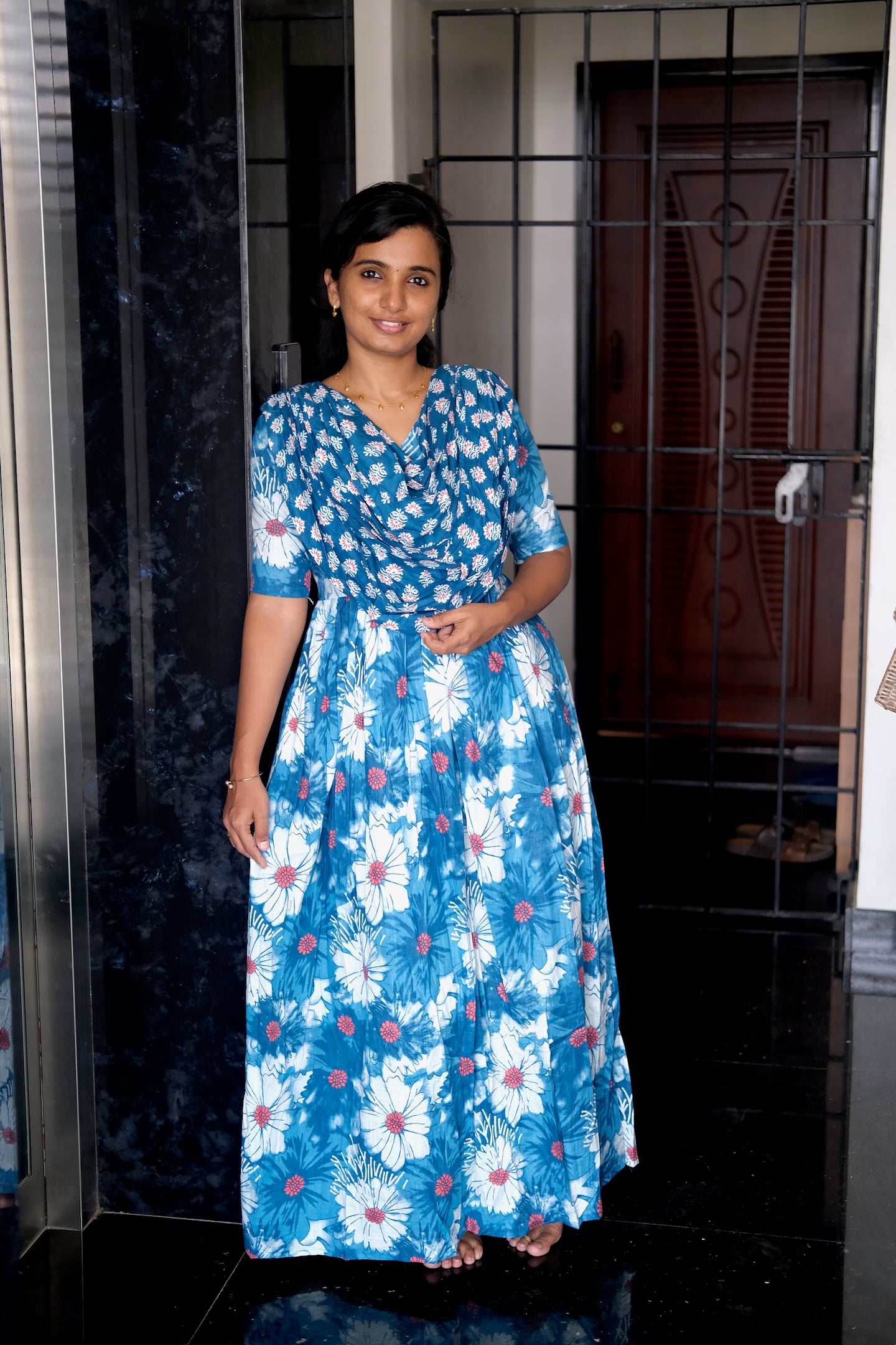 Kaveri - Light Blue Floral Maxi Nighty