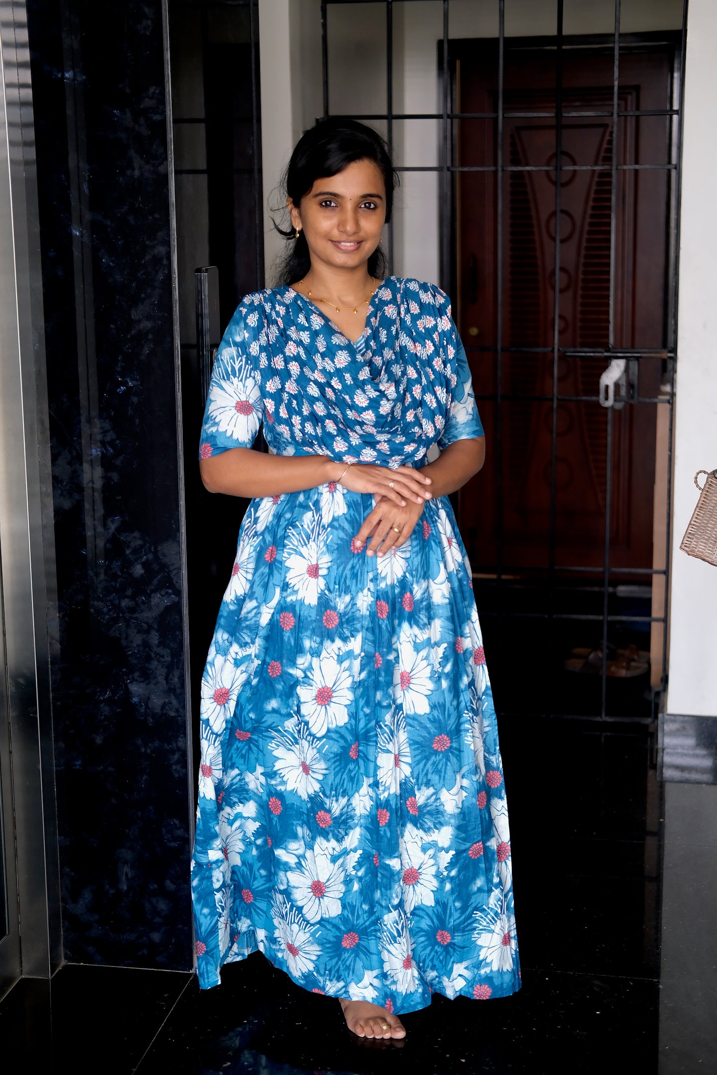 Kaveri - Light Blue Floral Maxi Nighty