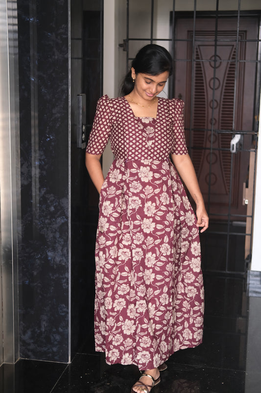 Nisha - Dark Wine Maxi Nighty