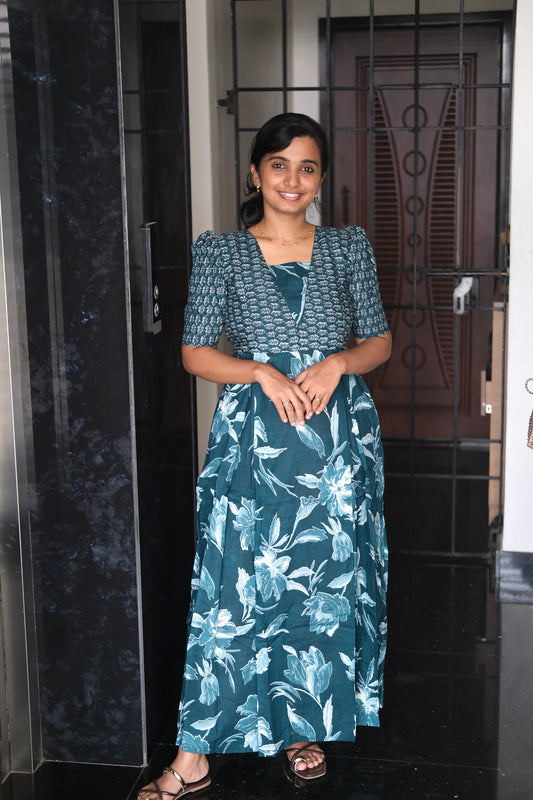 Nisha - Teal Blue Maxi Nighty